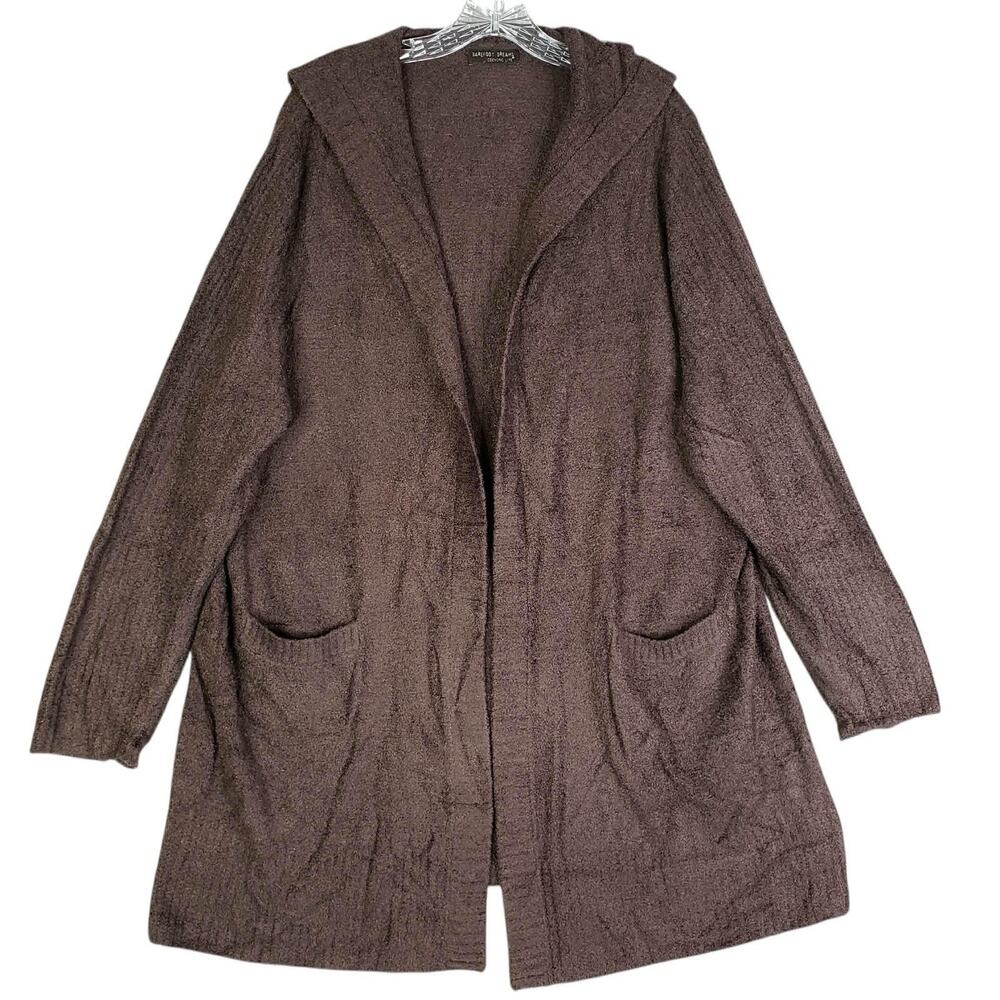 Barefoot Dreams Cardigan Open Front Cozy Chic Lite Brown Women’s Hooded Size XL - Picture 2 of 9